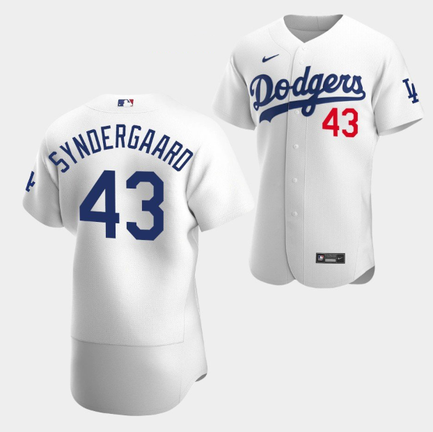 Men's White Los Angeles Dodgers #43 Noah Syndergaard Flex Base Stitched Baseball Jersey